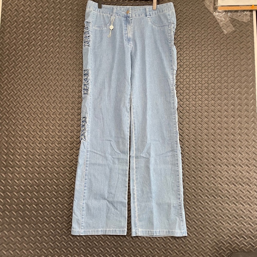 Euro Moda Blue Wide Leg Denim Jeans Casual Wear Fashion Women's‎ Size 14 US